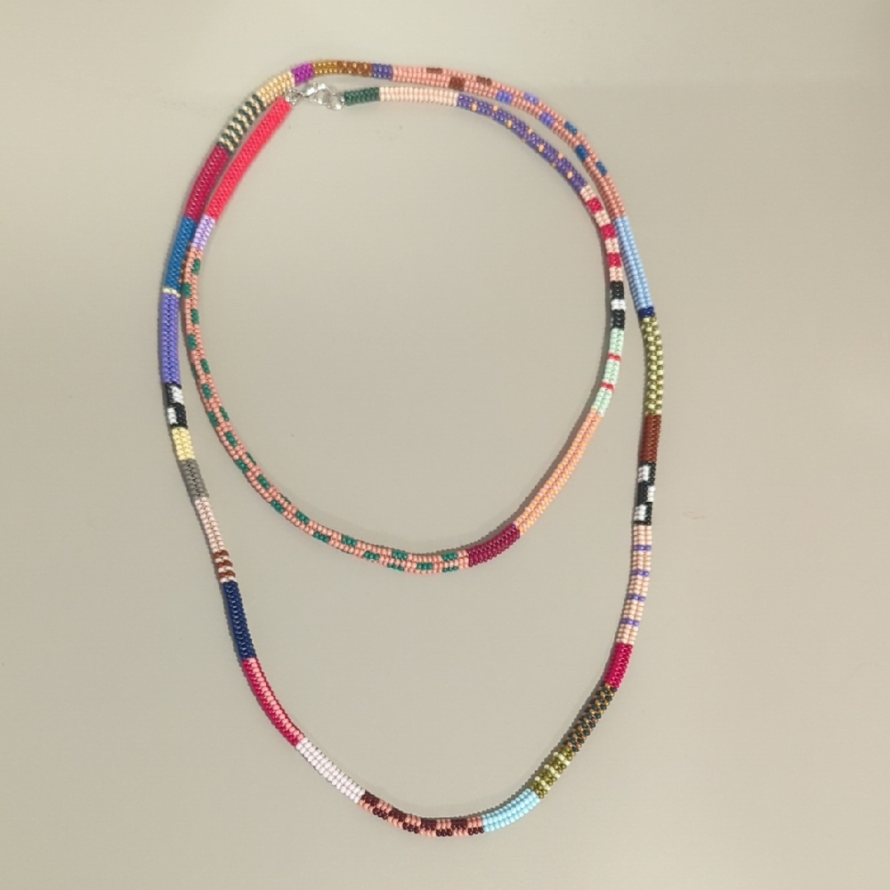 Multicolor Seed Bead Layered Necklaces - Two Piece